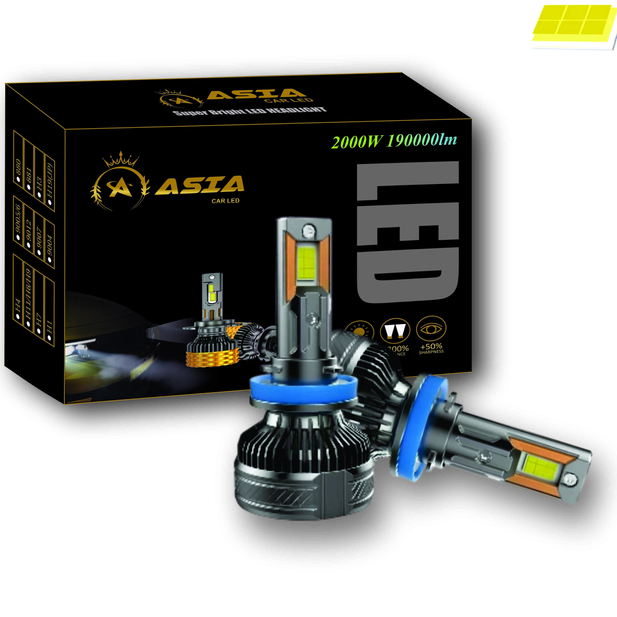 50 ASIA LED 2000W 9005+H11 BLACK ASIA LED 2000W 9005 H11 BLACK - Image 1